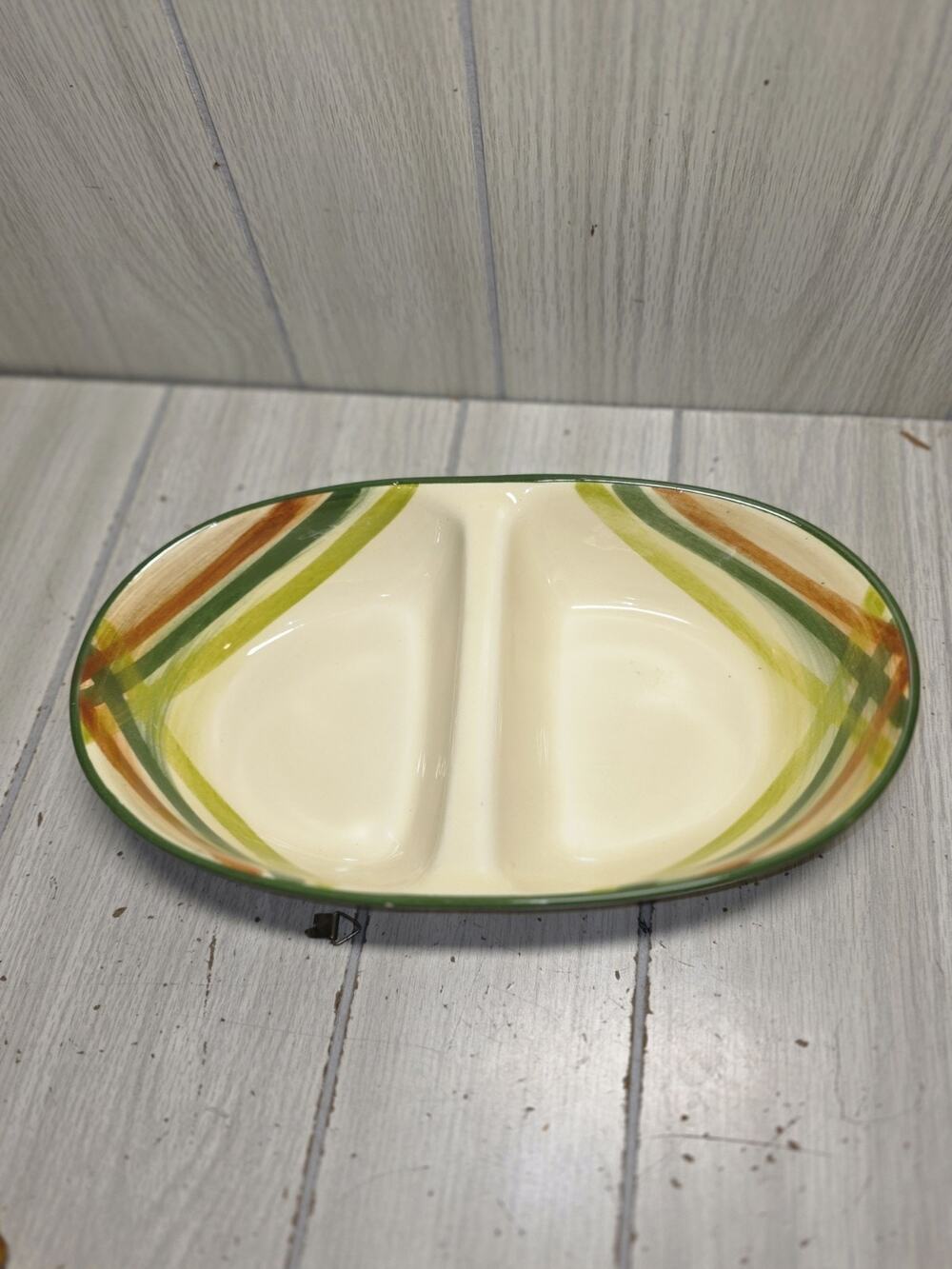 Vintage 70s MCM Serving Dish Divided Vernonware Tam O'Shanter Retro Pattern